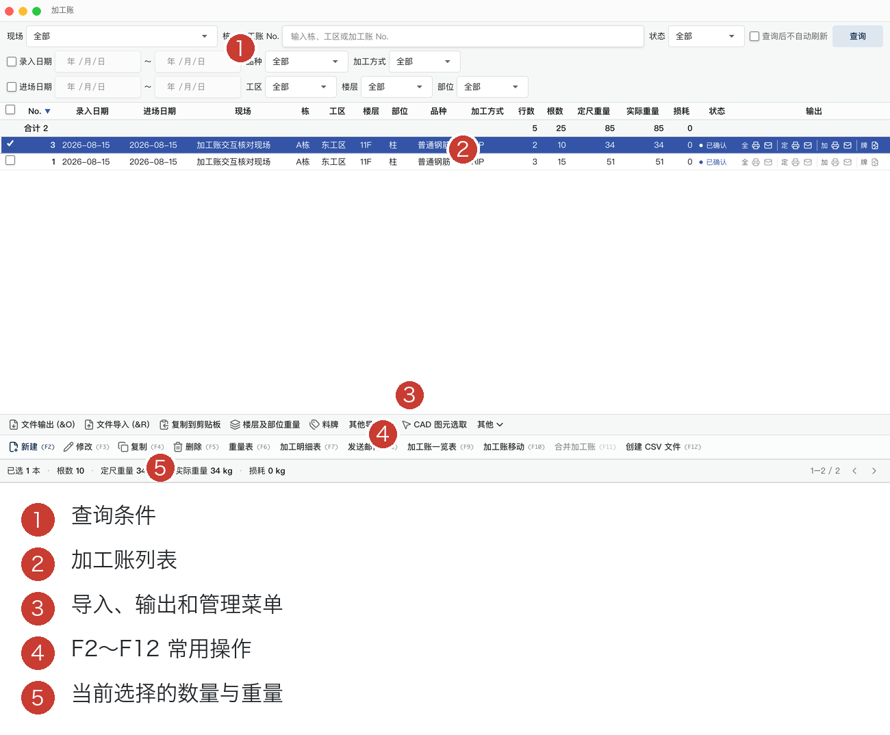 加工账一览